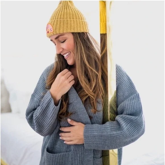 SOLD! THE BEACH PEOPLE Gray Twin Palms Chunky Knit Open Front Cardigan XL/2XL - Picture 12 of 16